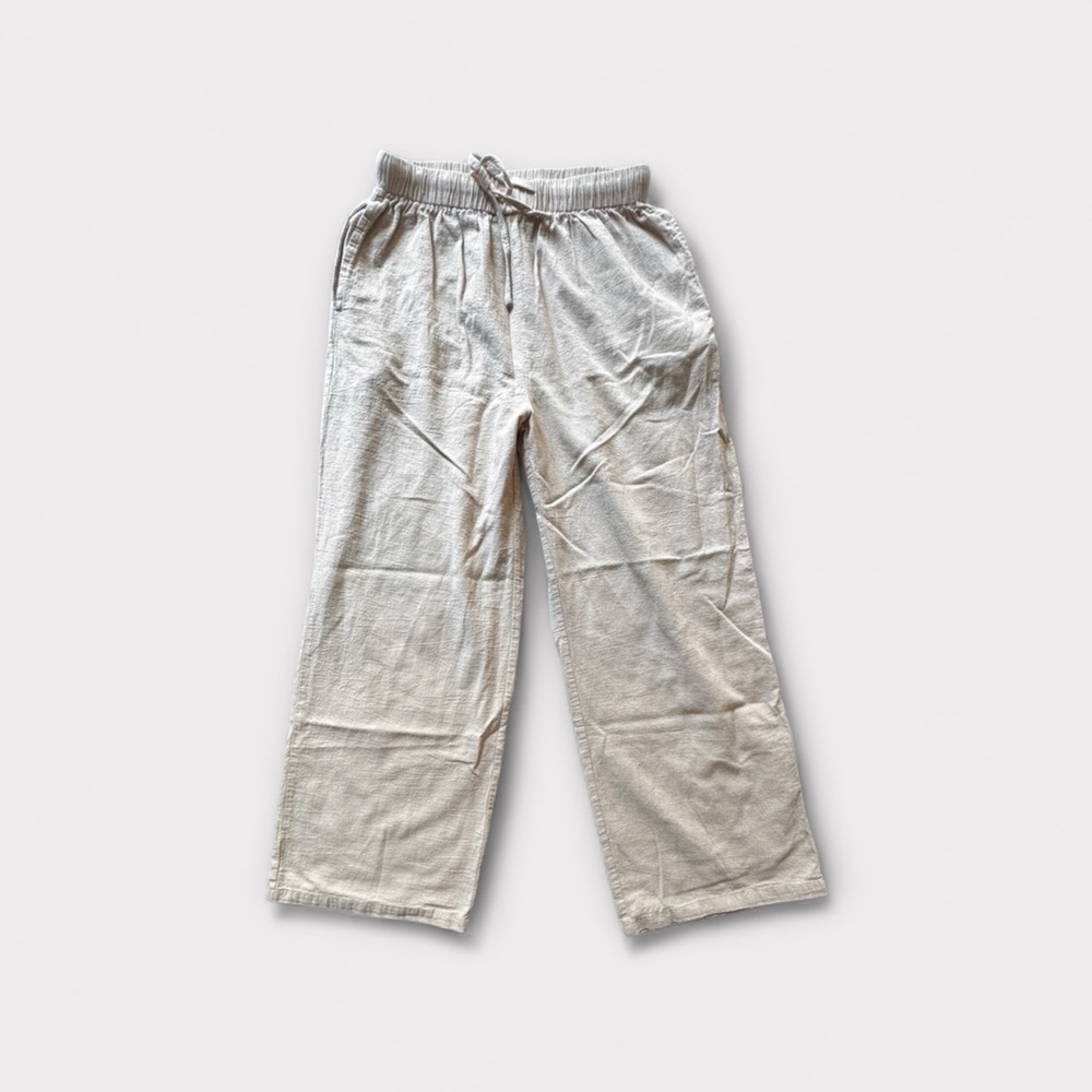 Beige Wide Leg Lounge Pants Size XS–S Drawstring Waist